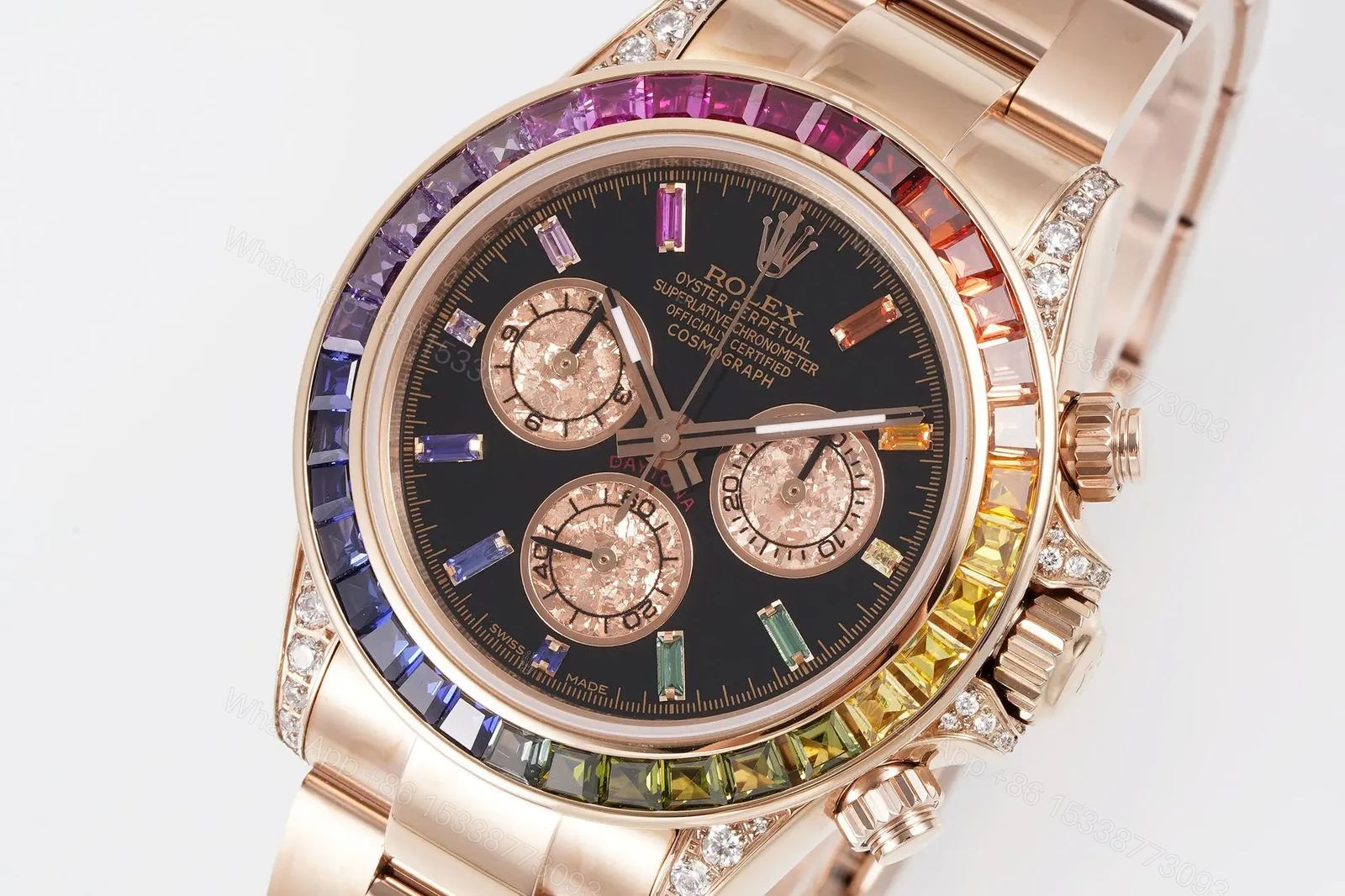 View 2 of Premium Rolex Daytona Rainbow Rose Gold Black Dial 40MM Oyster Bracelet Edition RG-DAYTONA-RBW-RG-BLACK-OYSTER-40