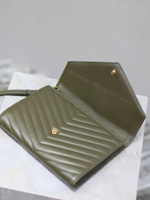 View 8 of Structured Quilted Wallet on Chain - Matte Olive, Gold Hardware