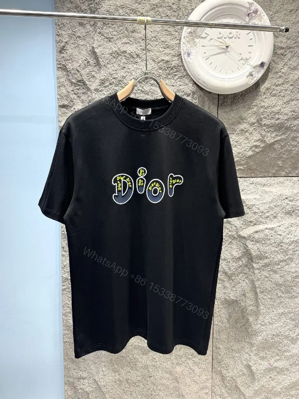 View 10 of Black Cotton Tee Dior Logo Embroidered Style T-Shirt