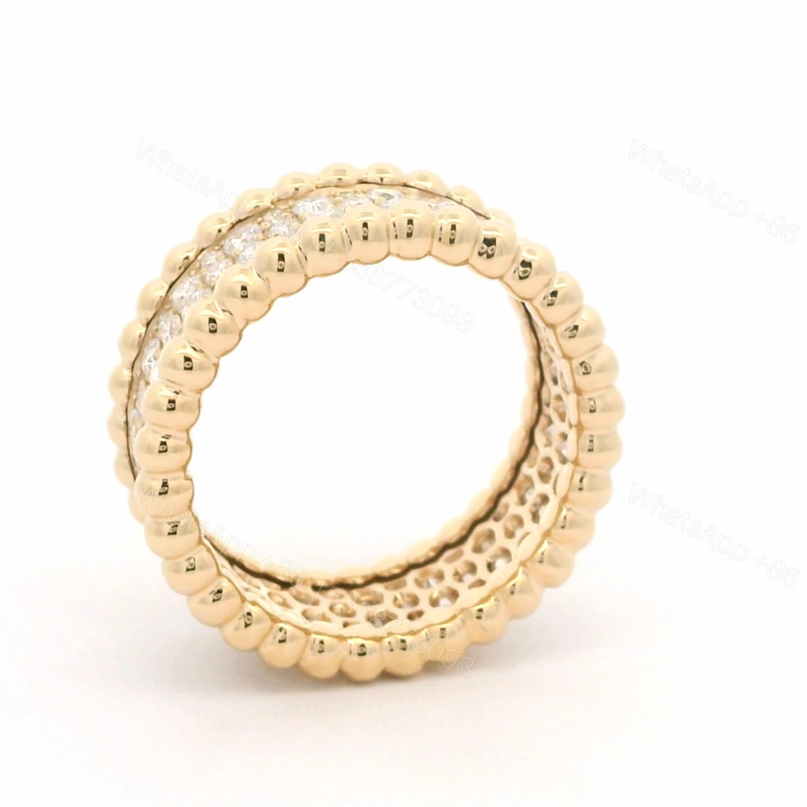 View 5 of 18K Gold Van Cleef & Arpels Perlée Pave 3 Row Wide Diamond Ring
