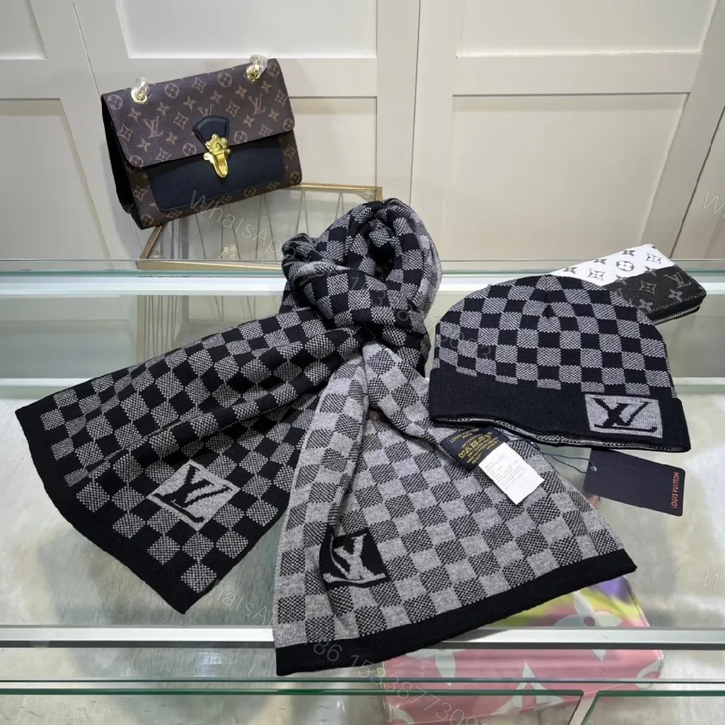 View 5 of Checkerboard Luxe Scarf & Wallet Set: Premium Knit, Subtle Designer-Inspired Accent