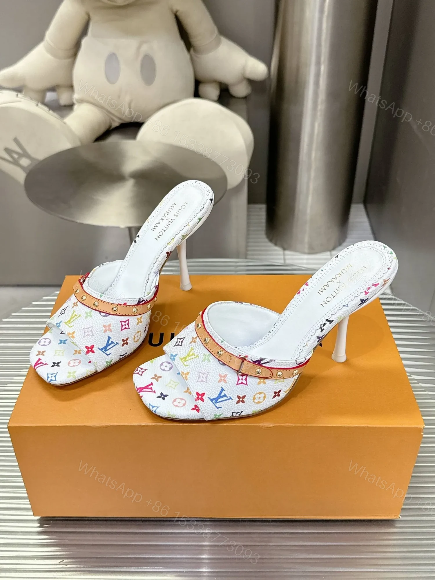 View 5 of LV Women White Multicolor Printed Leather Mules