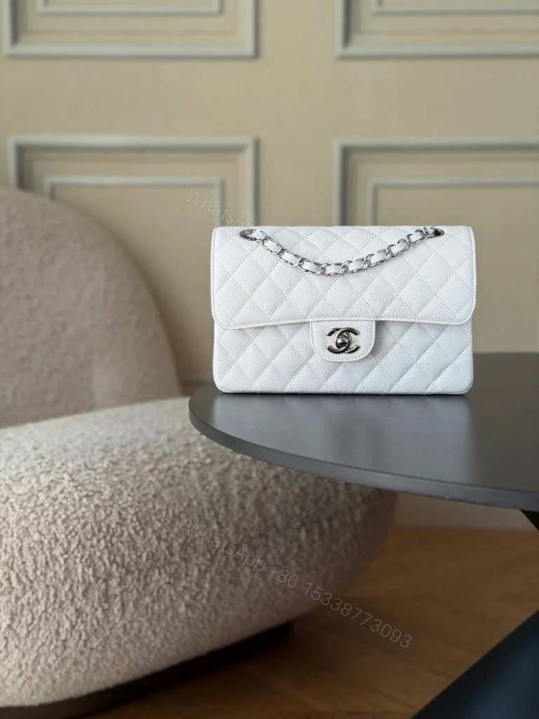 Chanel Classic Flap caviar sliver hardware — view 1