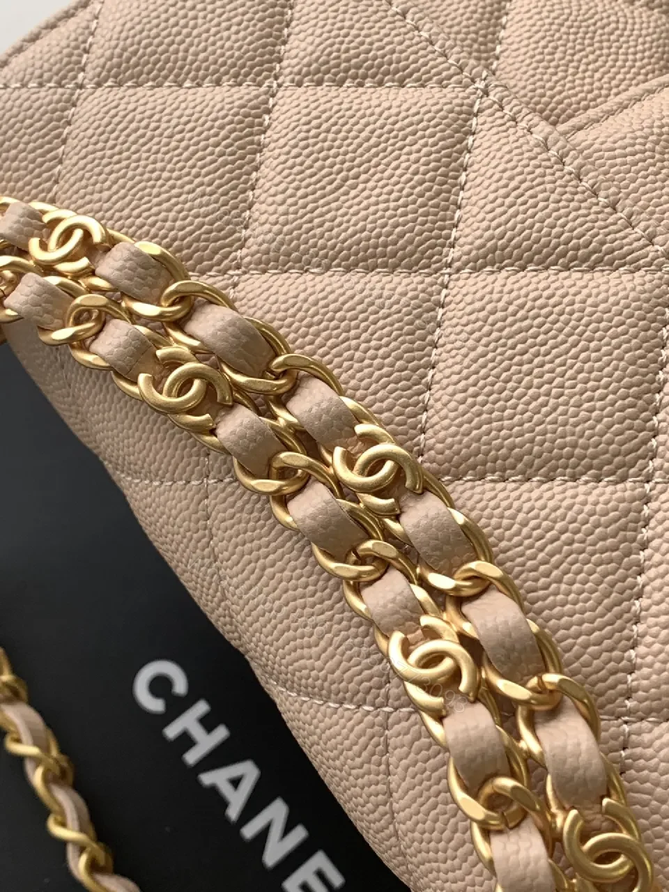 View 4 of Soft Pink Quilted Flap Bag with Gold Chain - Compact Luxury