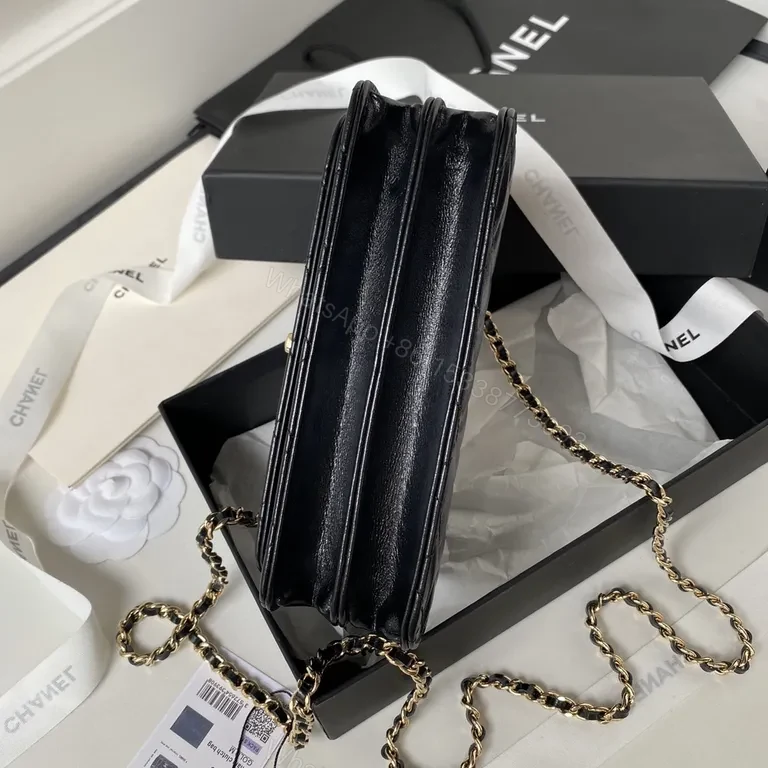 View 9 of Chanel-Inspired Quilted Black Calfskin Bag with Chain