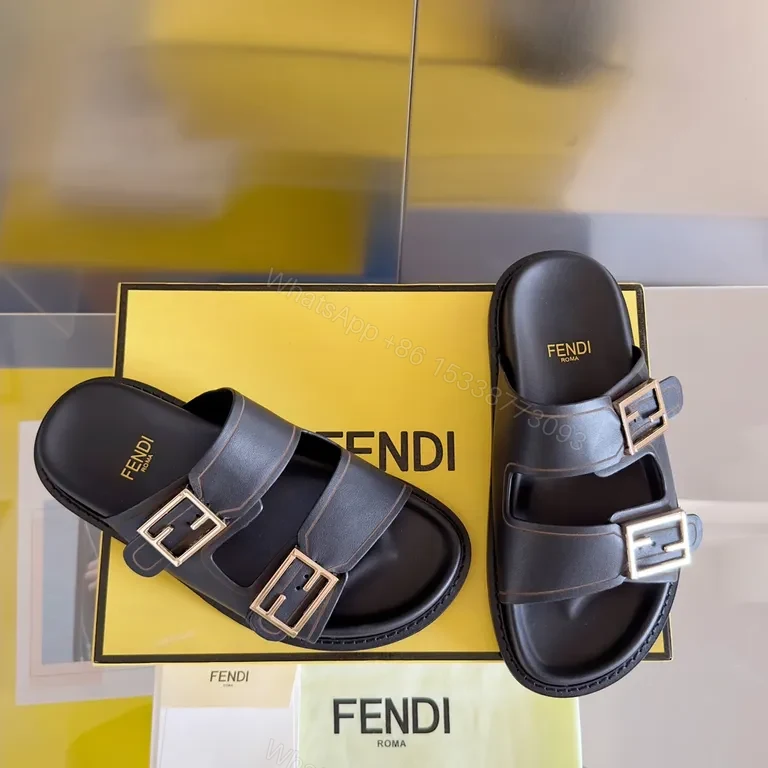 View 5 of Bold Leather Fendi Slides - Minimalist Luxury, Contoured Comfort