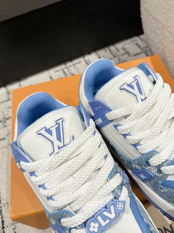 View 8 of Textured LV Luxe Sneaker: Premium Leather-Mesh Comfort High-Top