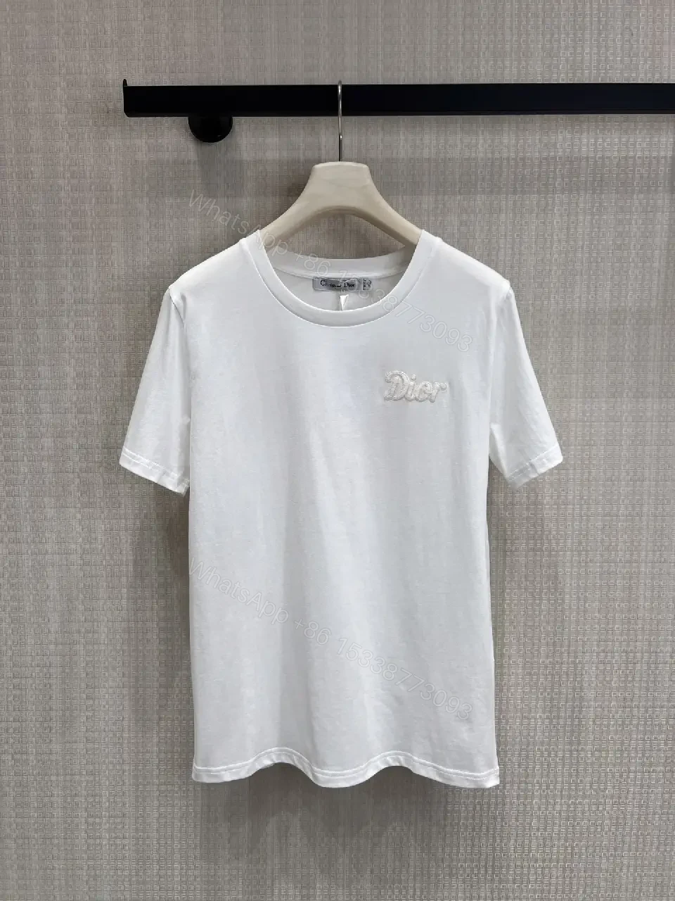 View 7 of White Cotton Minimalist Tee with Embroidered Dior Logo T-Shirt
