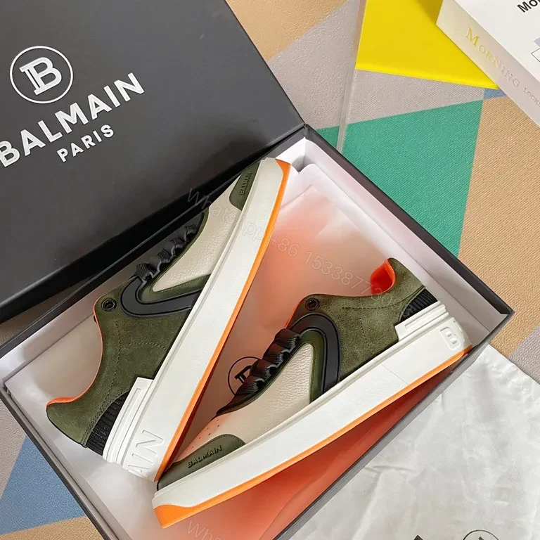 View 2 of Bold Contrast Sneaker: Olive-Accented Luxury sneakers