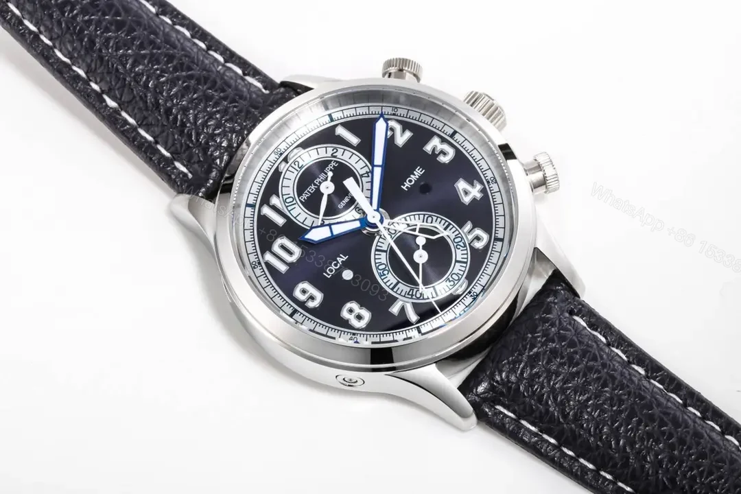 View 5 of Patek Philippe 5924G Multi-Function Watch Blue Dial with Italian Leather Strap 42mm Stainless Steel Case CH 28-520 C FUS Movement 50m Water Resistance