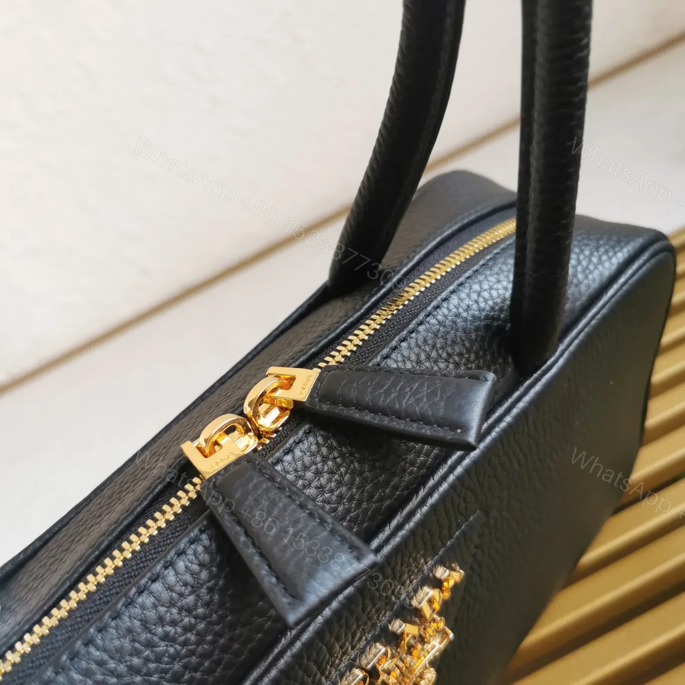 View 6 of Prada Medium Leather Top-Handle Bag in Black