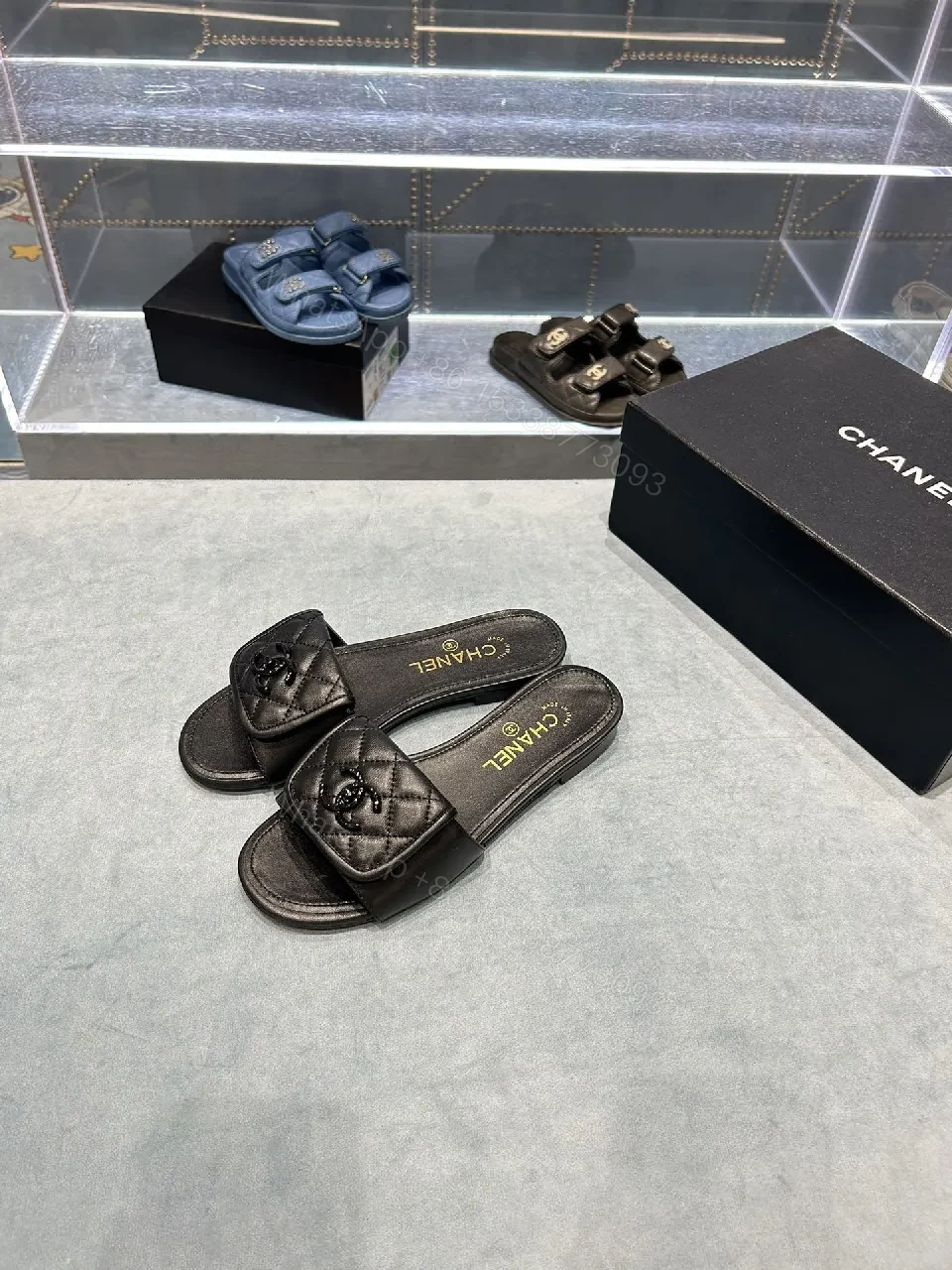View 2 of Black Leather Quilted Sliders | Luxe Comfort Footbed | Slide Shoes