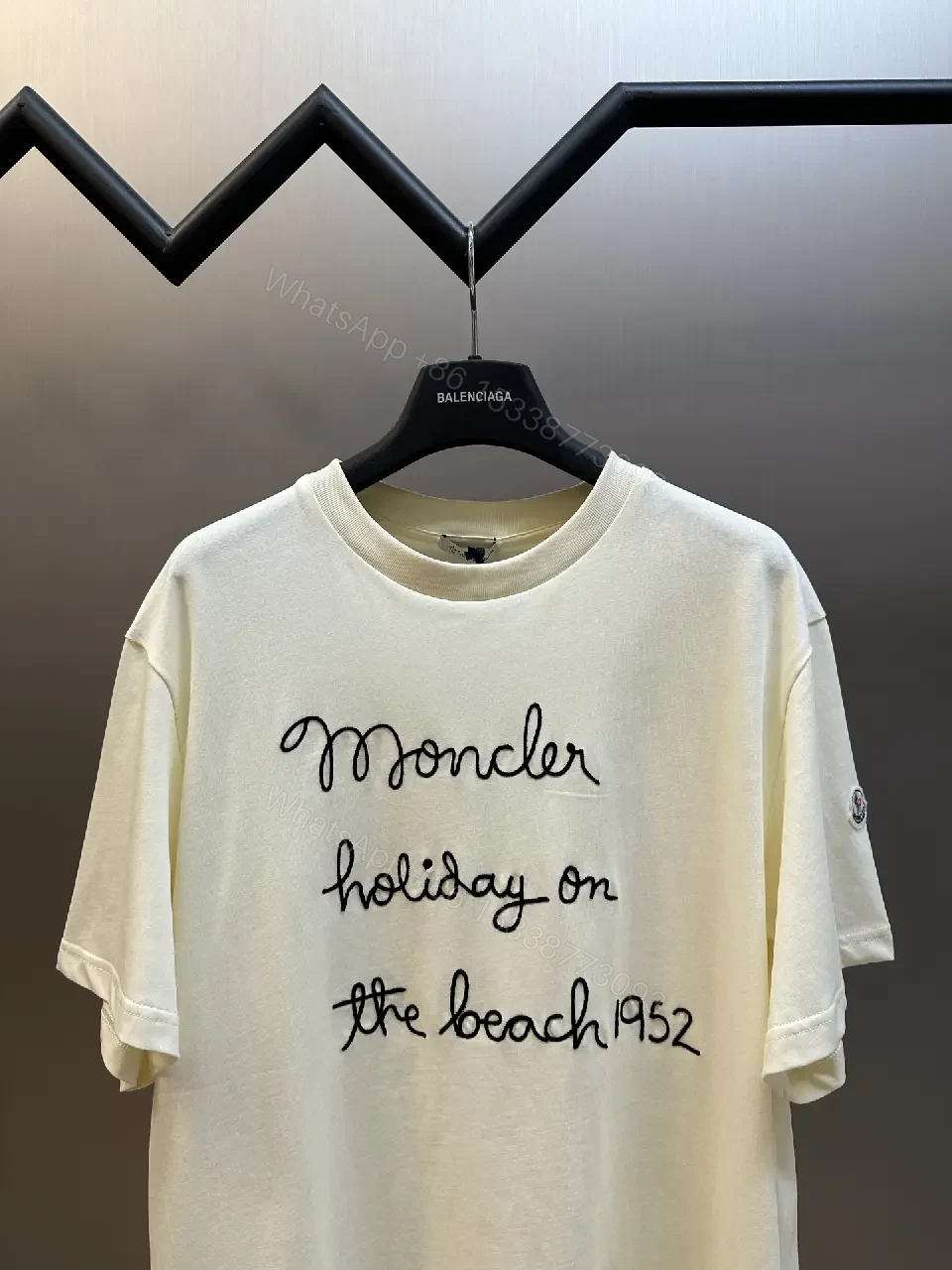 View 2 of White Cotton Relaxed T-shirt with Cursive Text Logo, Short Sleeves