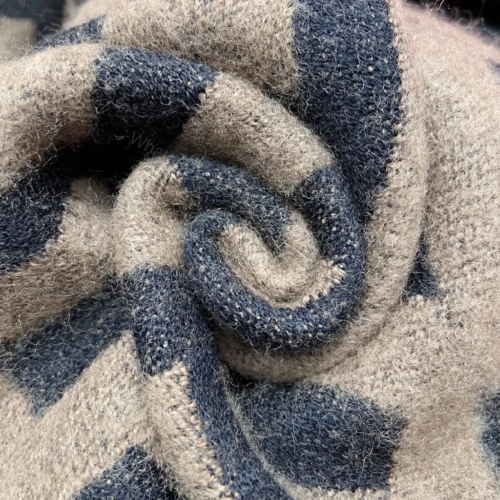 View 2 of Bold F-Inspired Monogram Wrap: Luxe Warmth & Fringe Detail
