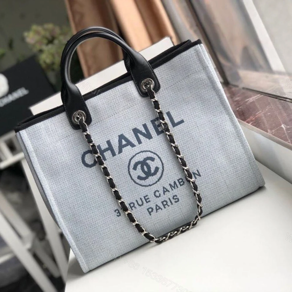 View 2 of Chanel Deauville Tote White Gray 38cm A66941