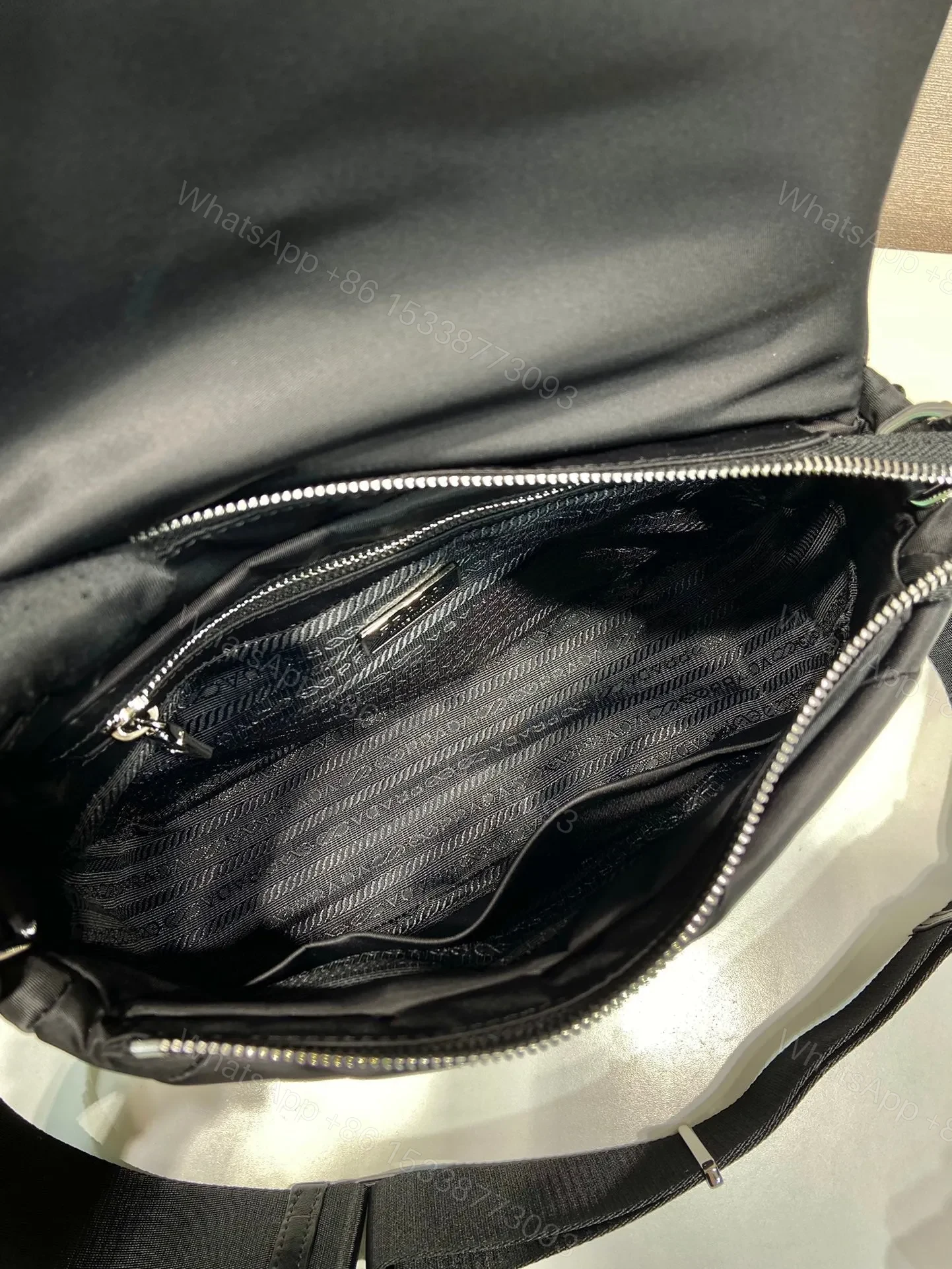 View 4 of MEDIUM FLAP BAG 24 IN BLACK TRIANGULAR QUILTED PATTERN RE-NYLON