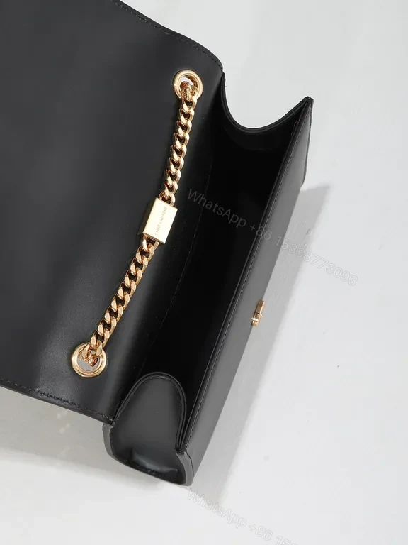View 6 of Chic Black Leather Flap Bag: Gold-YSL Monogram, Versatile Luxury