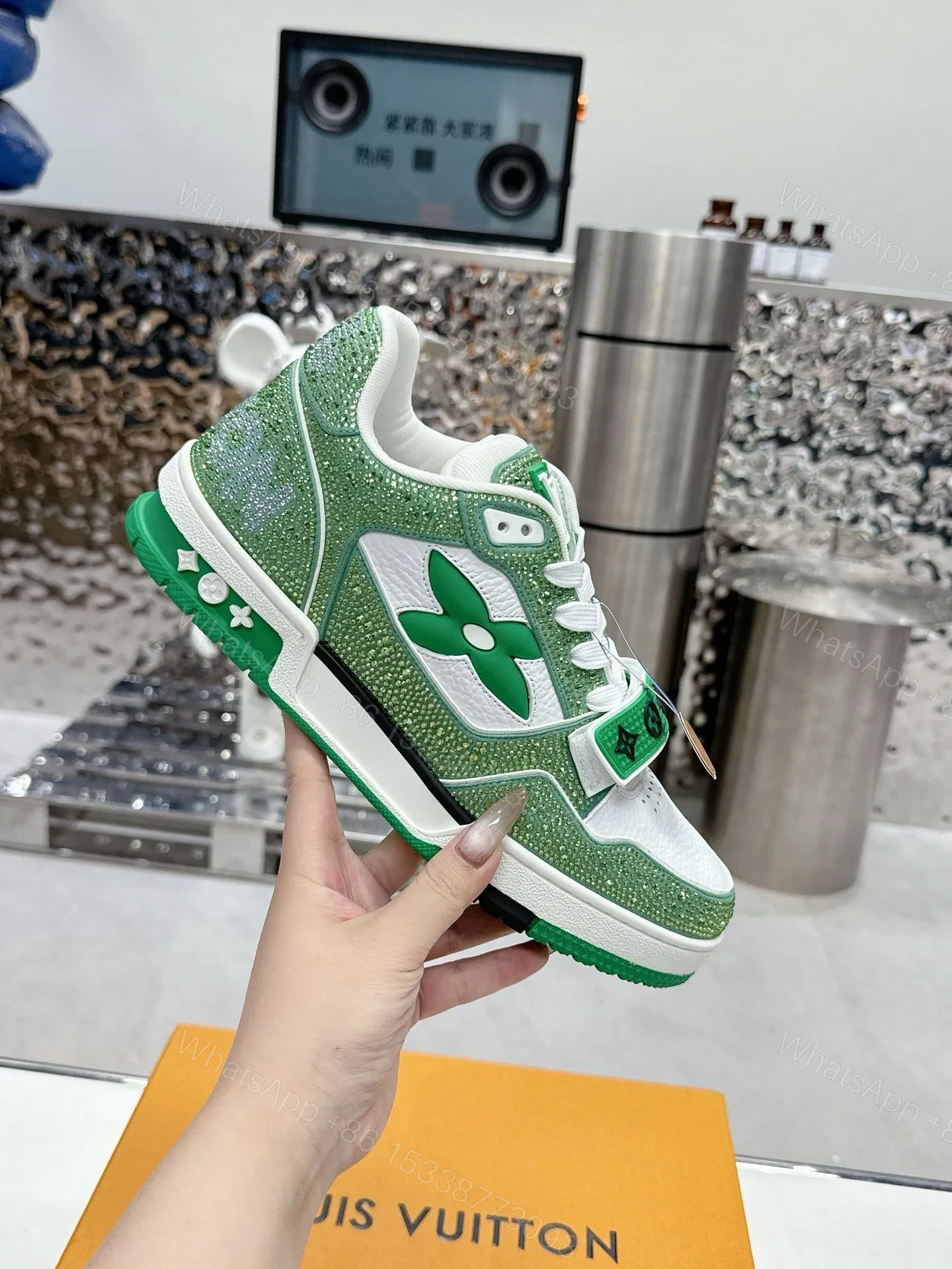 View 6 of LV Women Green White Leather Sneakers