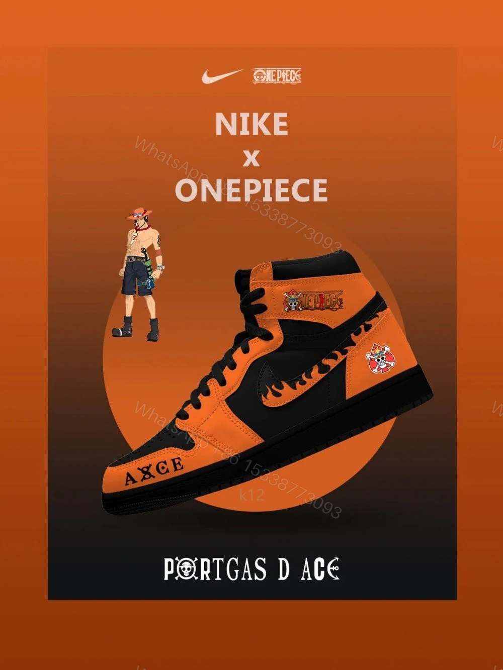 Portgas D Ace V.2 Custom High-Top Jordan 1 — view 1