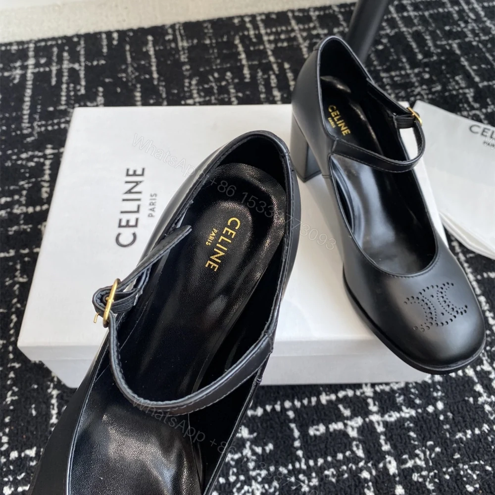 View 6 of 高仿Celine*360314583穿孔LOGO瑪麗珍鞋小牛皮黑色6.5CM免檢版