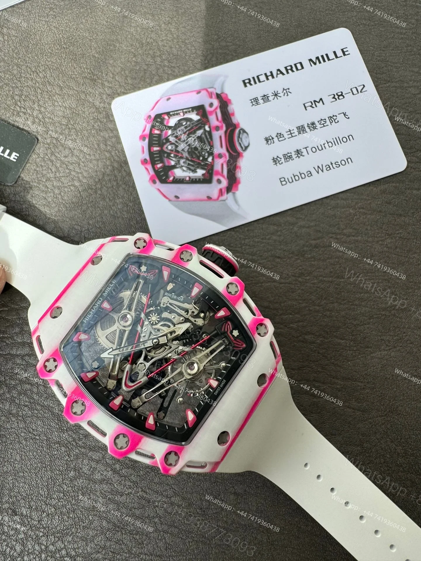 View 9 of Super Clone Richard Mille RM38-02 Bubba Watson White & Pink Tourbillon