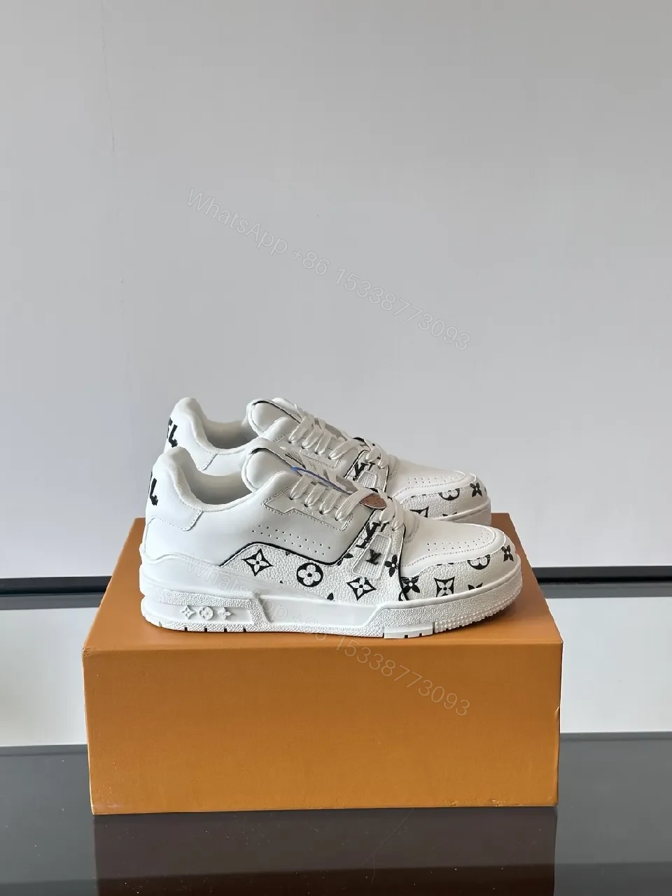 View 5 of White Leather Monogram High-Tops with Luxe Details Sneakers
