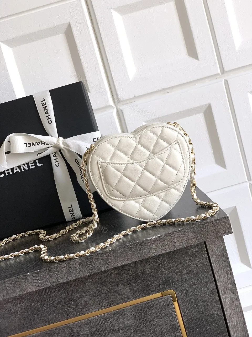 View 6 of Quilted Lambskin Mini Bag: Timeless White, Gold Clasp