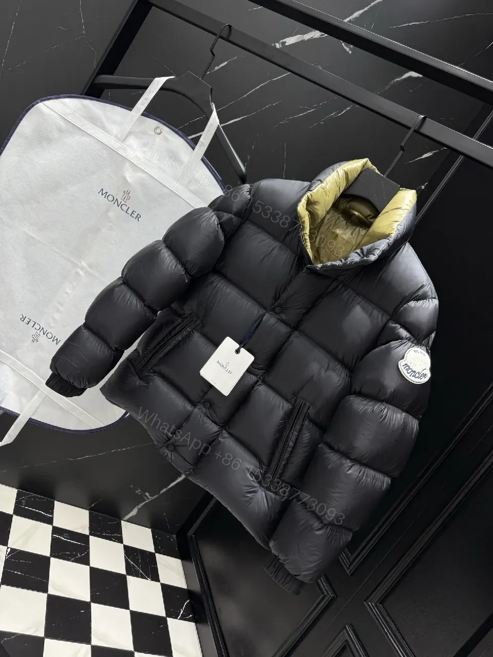 View 7 of Puffer Perfection: Short Black Down Jacket with Moncler Patch