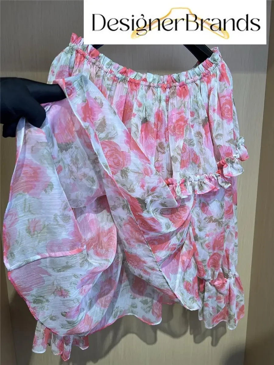 View 7 of Chloe Pink Rose-Print Off-the-Shoulder Top