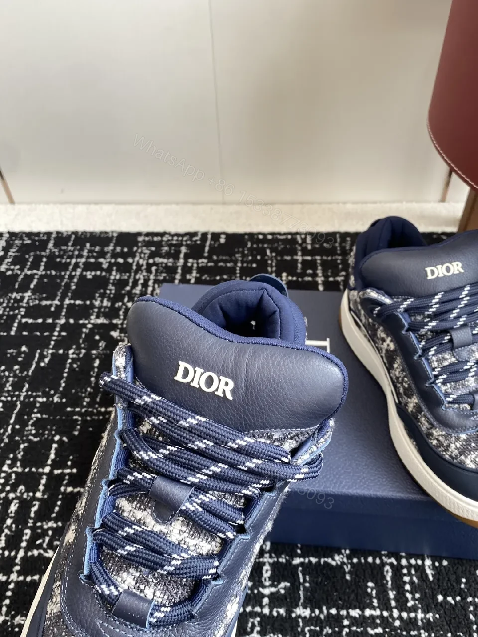 View 2 of Navy Tweed-Texture High-Top Sneakers with Luxe Accents