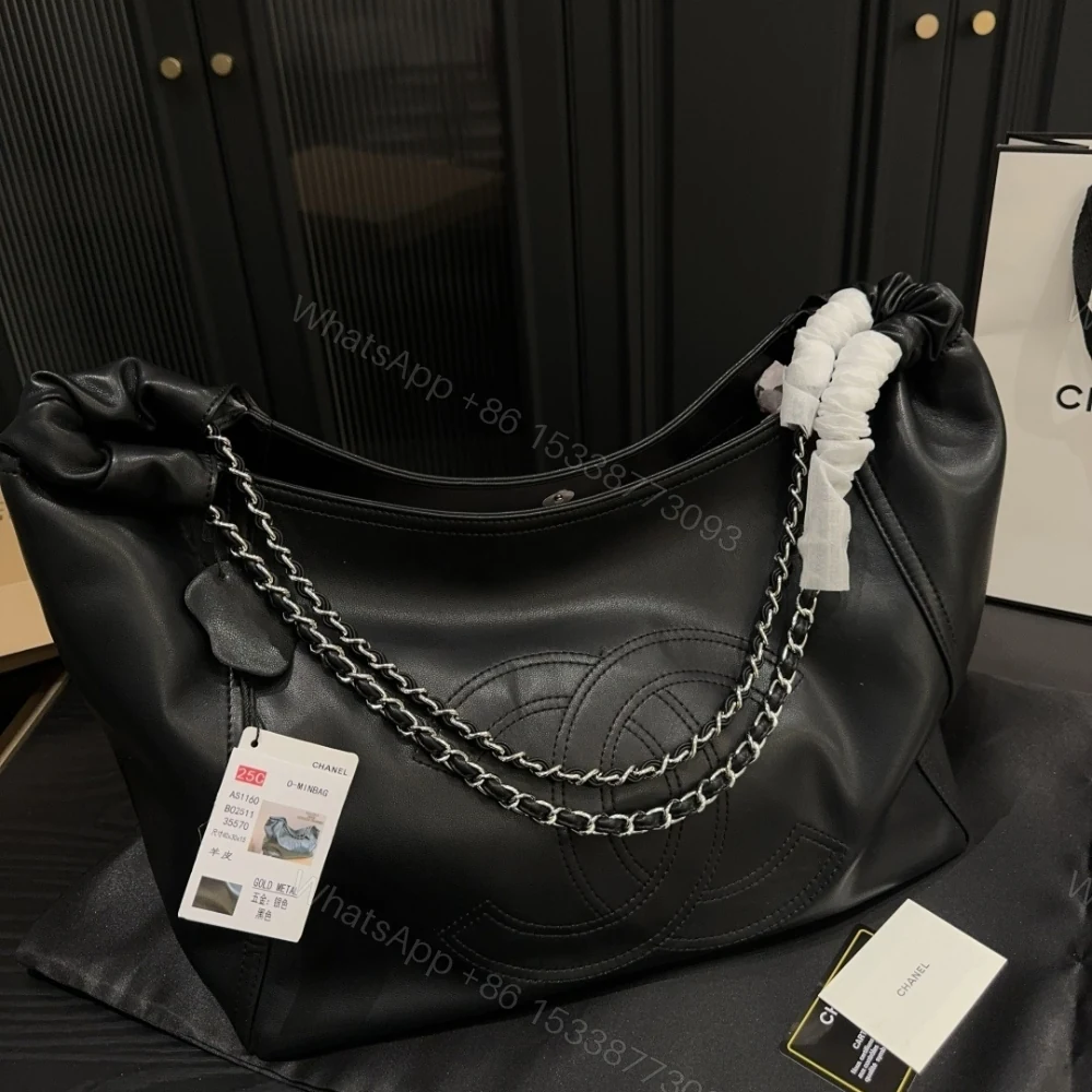 View 4 of Chanel Large Hobo Bag Black Leather Chain Strap 36Cm
