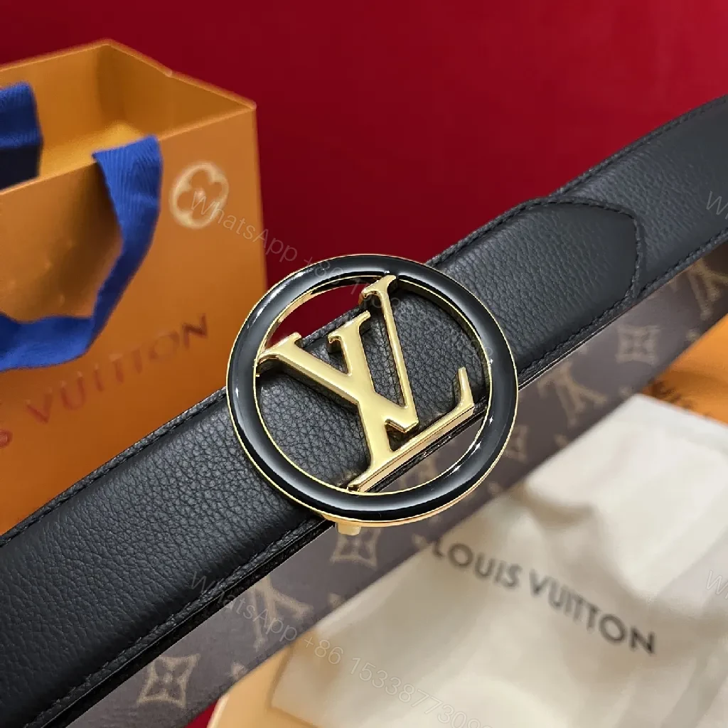 View 6 of Bold Leather Belt with Gold Logo Buckle - Premium Style Belt