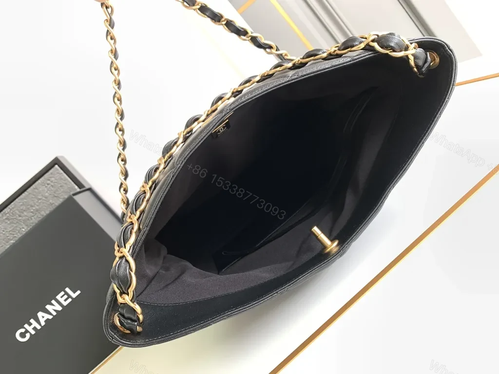 View 3 of Chic Quilted Black Shoulder Bag with Gold Chain Strap