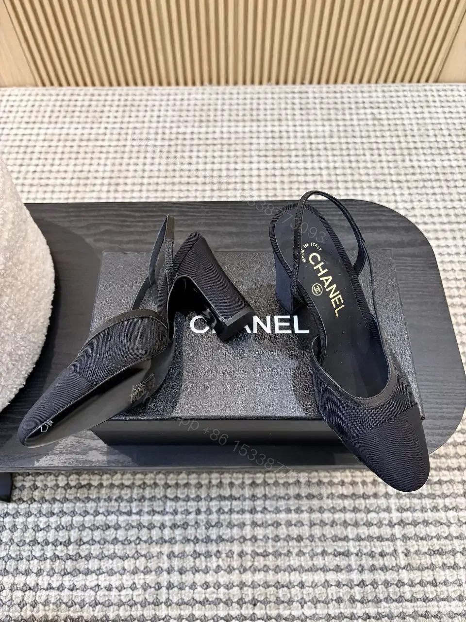 View 7 of Textured Slingback Heels - Luxe Comfort, Pointed-Toe, Block Heel