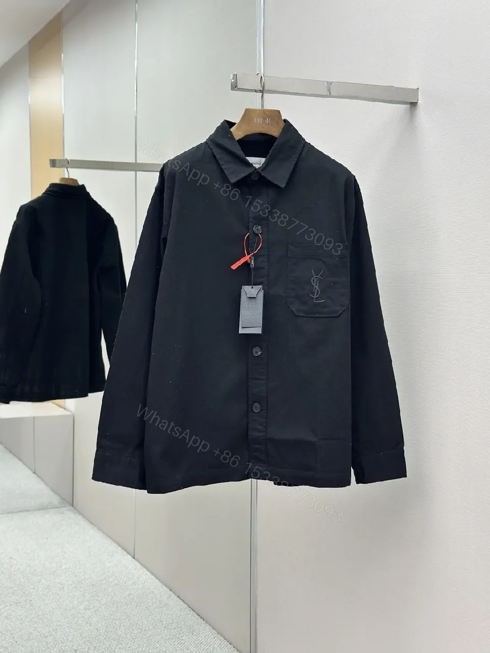 Black Cotton-Blend Minimalist Shirt Jacket with Subtle Embroidery — view 1