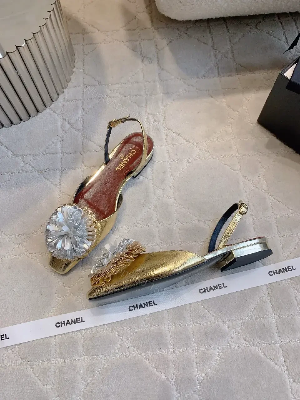 View 4 of Metallic Gold Floral Slingbacks – Open-Back Heel, Lux Comfort