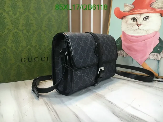 View 2 of Gucci Inspired Supreme Black Messenger Bag QB61187 with Interlocking G