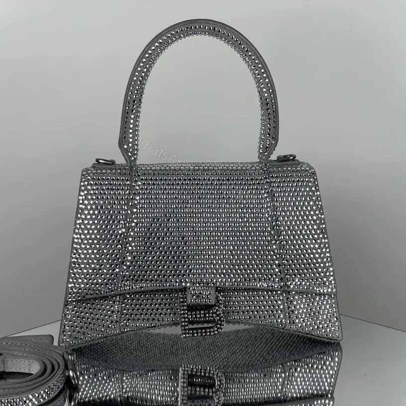 View 3 of 高仿Balenciaga*Hourglass系列沙漏包滿鑽銀色S