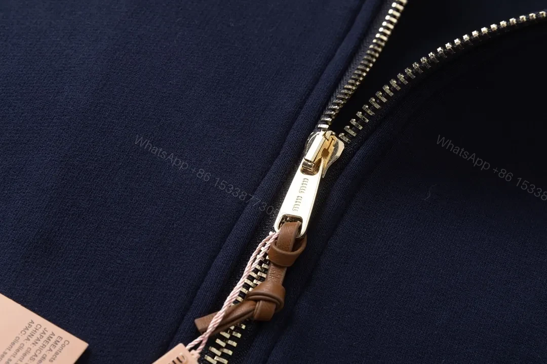 View 4 of Minimalist Navy Zip Hoodie—Cotton Blend, Modern Fit, Logo Accent, Hoodie