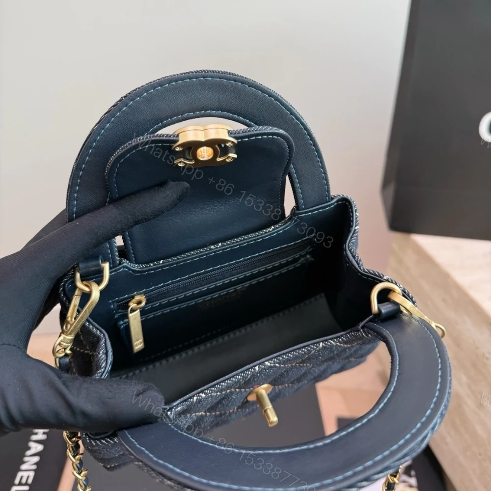 View 7 of Chanel Clutch With Strap Gold Metal Washed Denim Blue 19cm