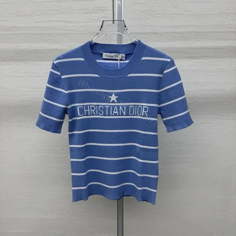 Blue Stripes Knit Tee - Elevated Casual Luxury Knit Top — view 1