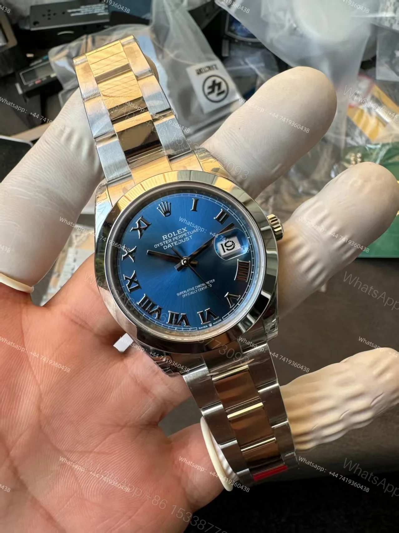 View 4 of Rolex Datejust M126300-0017 1:1 Replica Azzurro Blue Roman Dial Oyster 41MM 3235 Movement Super Clone Watch