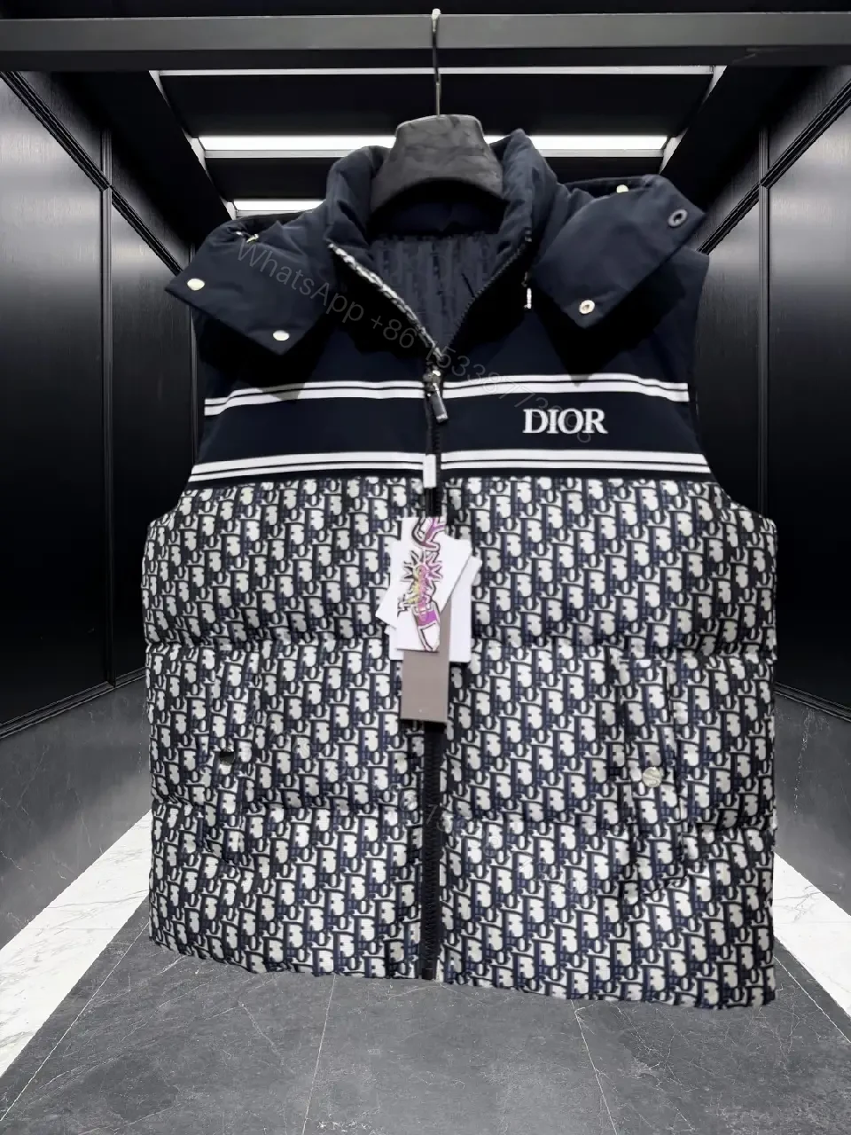 View 3 of Bold Monogram Puffer Jacket: Luxe Graphic Warmth, 2-Tone Panel
