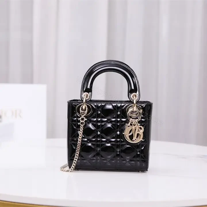 高仿Dior*Lady戴妃包漆面小牛皮淡金扣Mini免檢版 — view 1