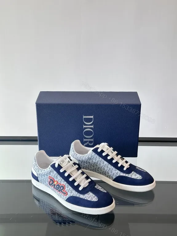 Navy Dior Monogram Leather-Suede Low-Top Sneakers — view 1
