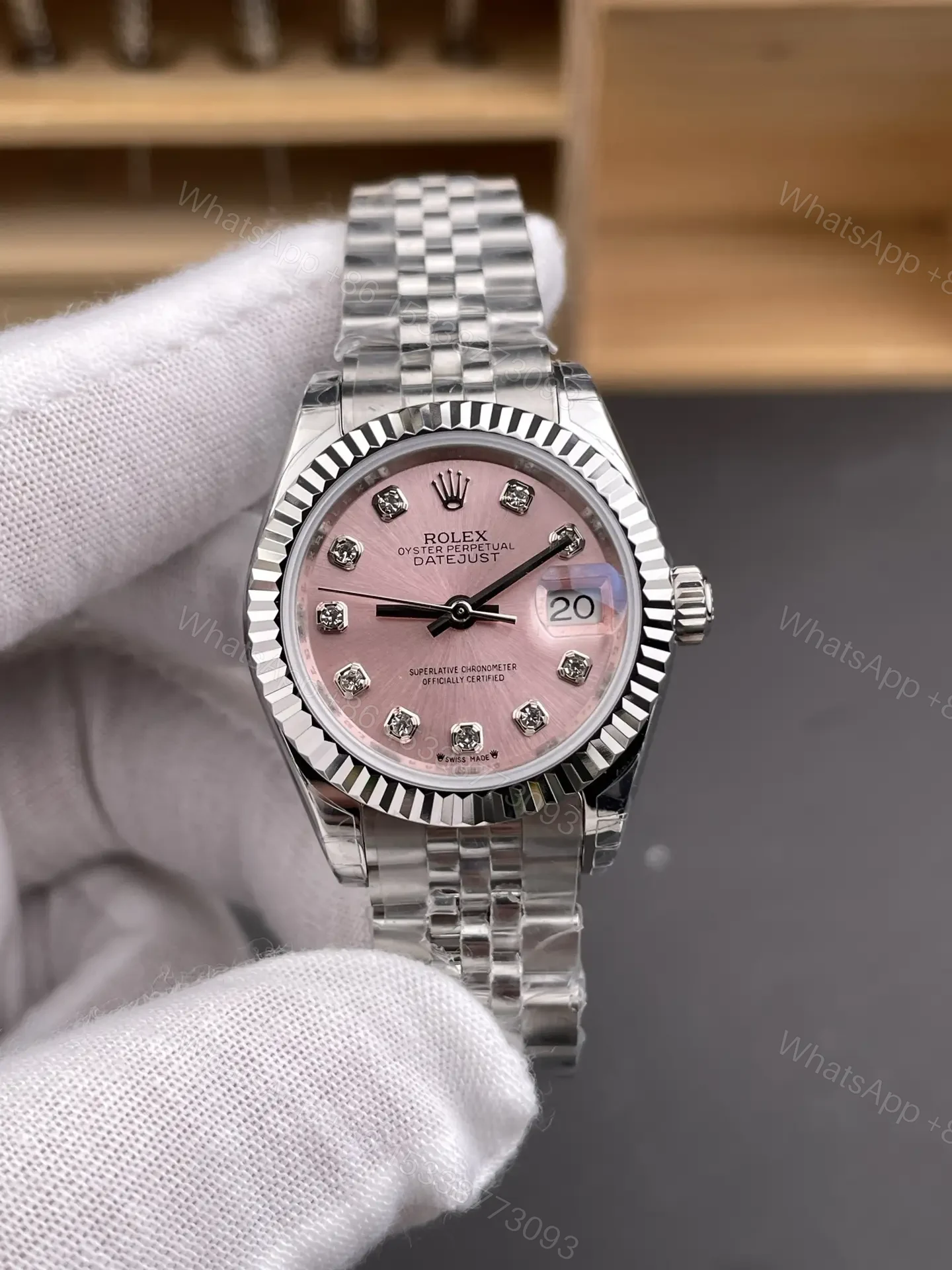 Rolex Datejust 28mm Pink Diamond Dial Automatic Watch RLX-DJ-28-PNK-DIA-2671 — view 1