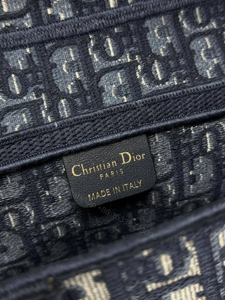 View 5 of Patterned Monogram Crossbody Bag - Navy, Luxe Fabric, Structured, Versatile Carryall