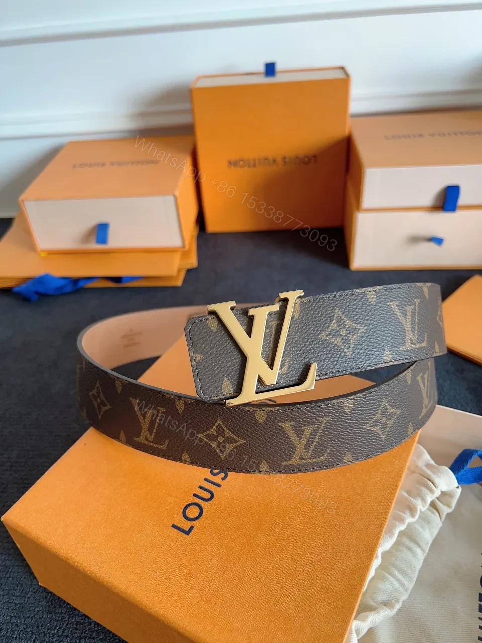 Lux Monogram Belt: Gold Buckle, Everyday Luxury Accessory — view 1