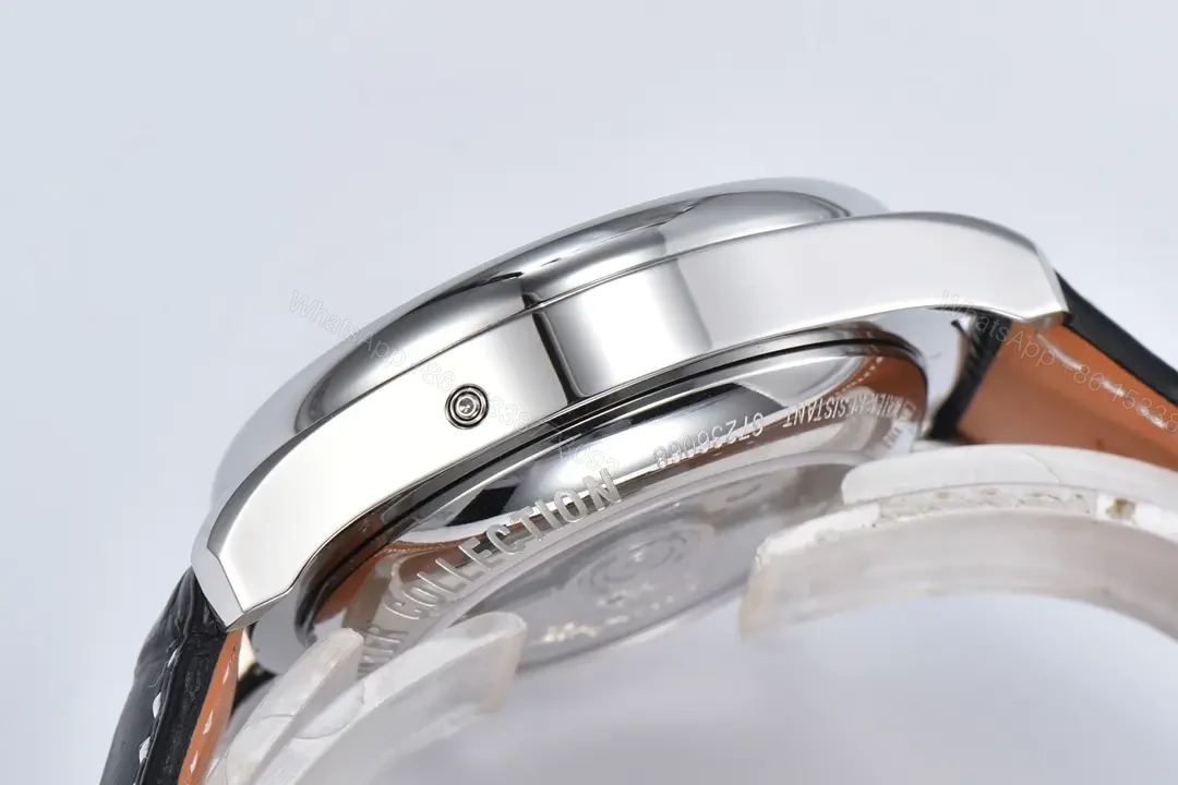 View 7 of Longines Master Collection Moonphase Chronograph Watch Red Dial Stainless Steel Case Black Leather Strap 42mm