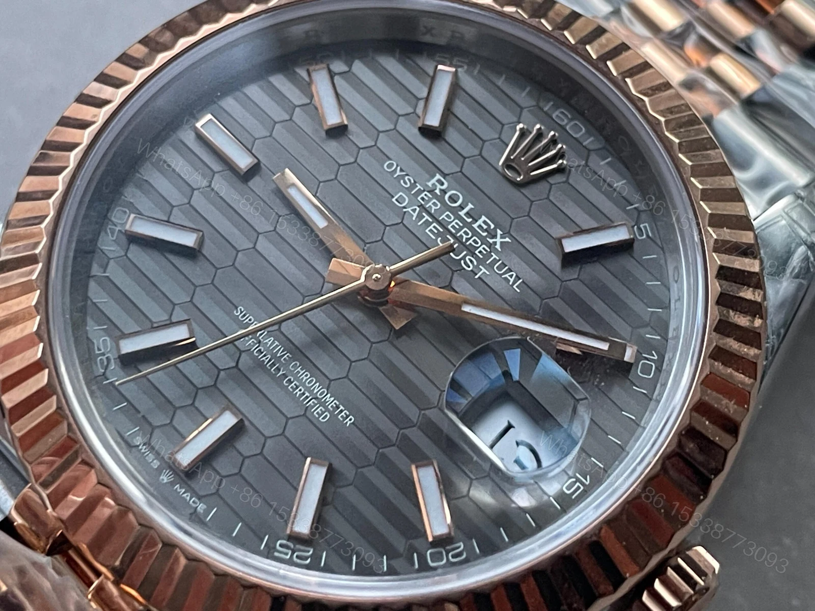 View 6 of VSF Factory 1:1 Rolex Datejust 41mm 126331 904L RG/SS Fltued Bezel Pattern Motif Grey Dial Stick VS3235